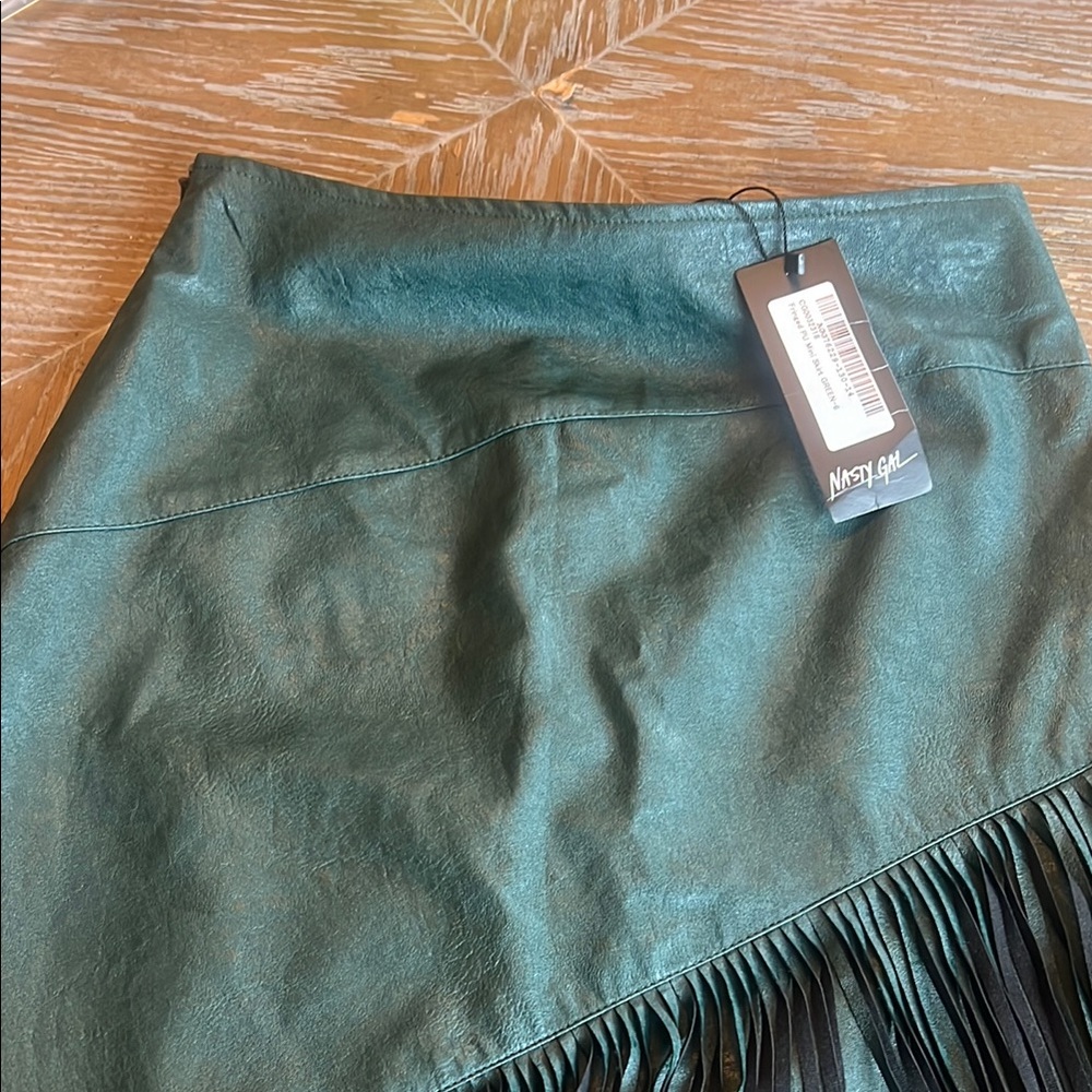 Nasty Gal Green Asymmetrical Wrap Skirt with Fringe